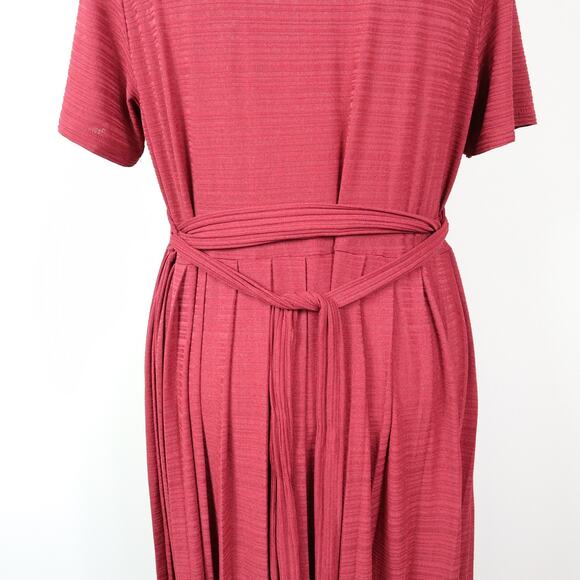 ASOS Size 14 Textured Button V-neck Dress MaxiTie Waist Rust Red - Picture 10 of 12